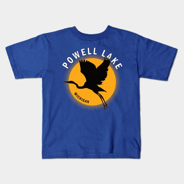 Powell Lake in Michigan Heron Sunrise Kids T-Shirt by BirdsEyeWorks